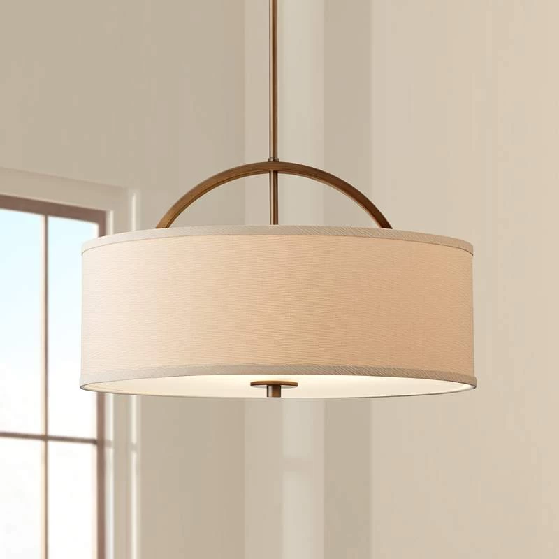 Halsted 20" Wide Linen Shade And Brushed Bronze Pendant Light 4 Halsted 20" Wide Linen Shade And Brushed Bronze Pendant Light - Image 2