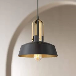 Harmonic 12" Wide Black And Warm Brass Mini Pendant Light