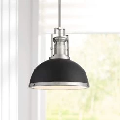 Posey 13" Wide Black And Brushed Nickel Dome Pendant Light