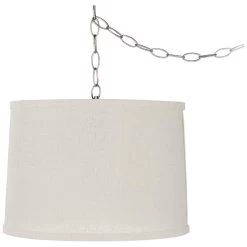 Possini Euro 14" Wide Nickel And Cream Burlap Plug-In Swag Chandelier
