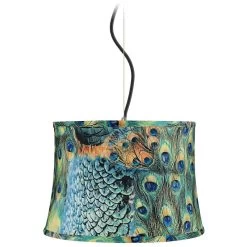 Possini Euro 16" Wide Peacock Print Shade Pendant Light