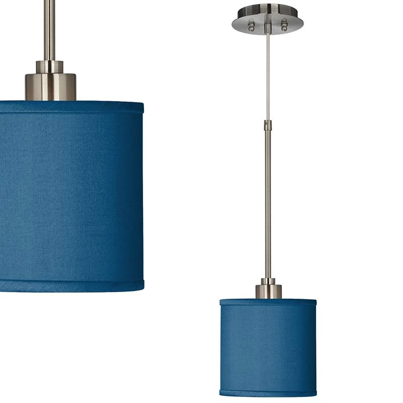 Possini Euro 7" Wide Blue Faux Silk Shade Mini Pendant Light 3 Possini Euro 7" Wide Blue Faux Silk Shade Mini Pendant Light