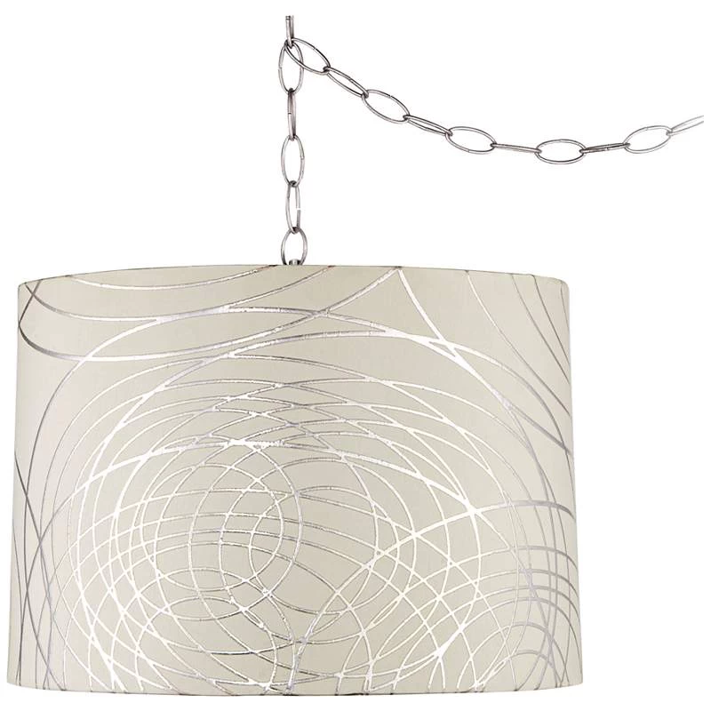 Possini Euro Abstract Silver Circles 16" Wide Plug-In Swag Chandelier 4 Possini Euro Abstract Silver Circles 16" Wide Plug-In Swag Chandelier - Image 2