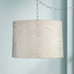 Possini Euro Abstract Silver Circles 16" Wide Plug-In Swag Chandelier