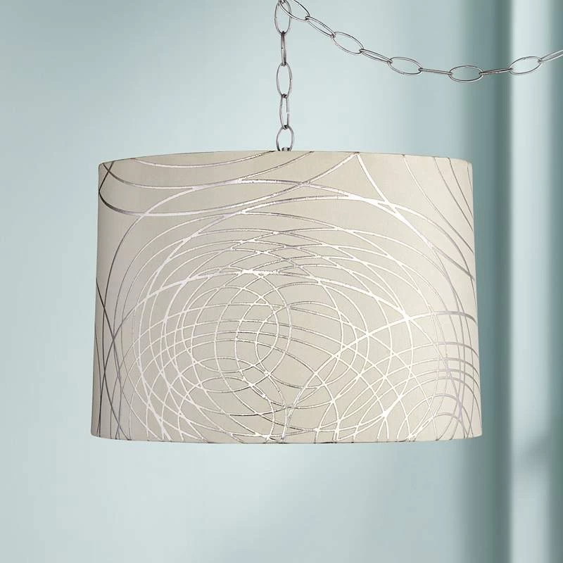 Possini Euro Abstract Silver Circles 16" Wide Plug-In Swag Chandelier 3 Possini Euro Abstract Silver Circles 16" Wide Plug-In Swag Chandelier