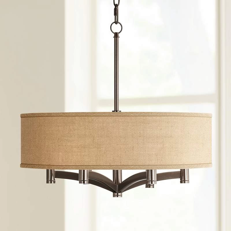 Possini Euro Ava 20" Wide Woven Burlap 6-Light Bronze Pendant 3 Possini Euro Ava 20" Wide Woven Burlap 6-Light Bronze Pendant
