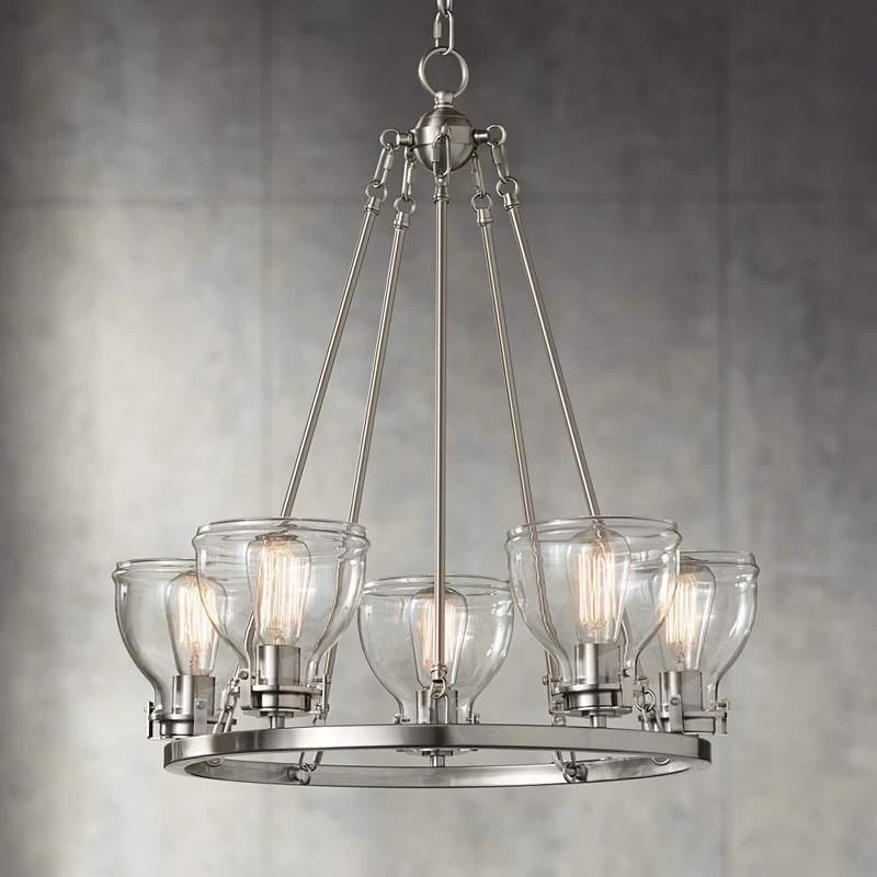 Possini Euro Bellis 24 1/2" Brushed Nickel 5-Light Ring Chandelier 3 Possini Euro Bellis 24 1/2" Brushed Nickel 5-Light Ring Chandelier