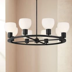 Possini Euro Brennan 32" Wide Matte Black Round 8-Light Chandelier