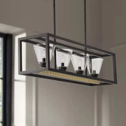 Possini Euro Callan 38" Wide Bronze 4-Light Rectangular Island Pendant