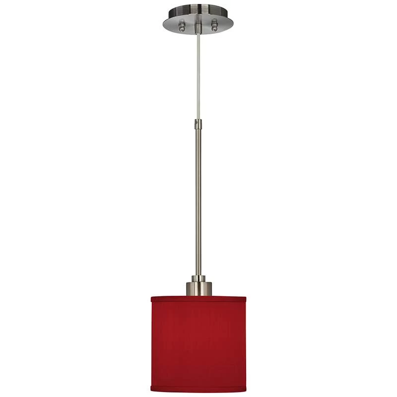 Possini Euro Design 7" Wide Textured Faux Silk Red Mini Pendant Light 4 Possini Euro Design 7" Wide Textured Faux Silk Red Mini Pendant Light - Image 2