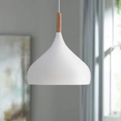 Possini Euro Felton 13" Wide White And Wood Modern Mini Pendant -Famous Lighting Store possini euro felton 13 inch wide white and wood modern mini pendant 1g925cropped