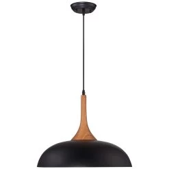 Possini Euro Felton 17 3/4" Wide Black And Wood Modern Dome Pendant -Famous Lighting Store possini euro felton 17 and three quarter inch wide black and wood modern dome pendant 1g926