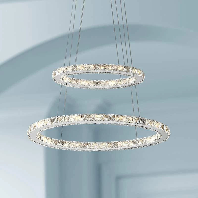 Possini Euro Glenna 23 3/4" Wide Chrome 2-Ring LED Pendant Light 3 Possini Euro Glenna 23 3/4" Wide Chrome 2-Ring LED Pendant Light