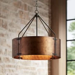 Possini Euro Julian 22" Wide Rustic Bronze Metal Drum Pendant Light -Famous Lighting Store possini euro julian 22 inch wide rustic bronze metal drum pendant light 53x97cropped