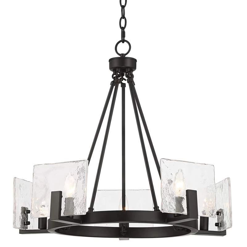Possini Euro Kahai 22 1/4" Wide Black And Glass Panel Ring Chandelier 4 Possini Euro Kahai 22 1/4" Wide Black And Glass Panel Ring Chandelier - Image 2