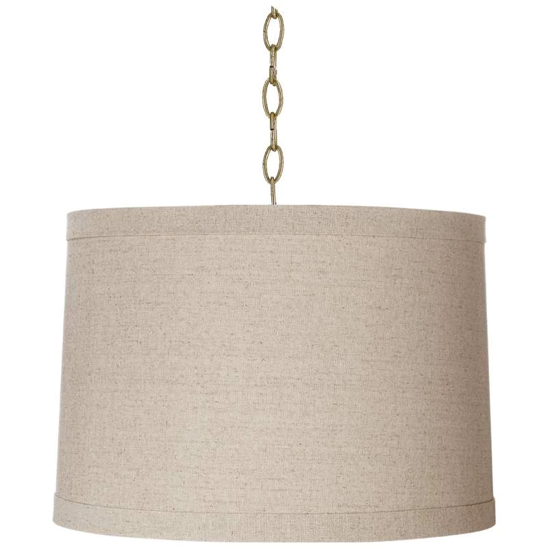 Possini Euro Linen Drum 16" Wide Antique Brass Shaded Pendant Light 4 Possini Euro Linen Drum 16" Wide Antique Brass Shaded Pendant Light - Image 2