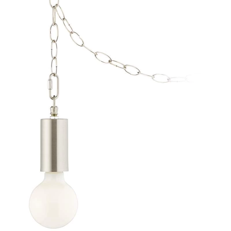 Possini Euro Nickel Plug-In Hanging Swag Chandelier With Milky G25 LED Bulb 3 Possini Euro Nickel Plug-In Hanging Swag Chandelier With Milky G25 LED Bulb