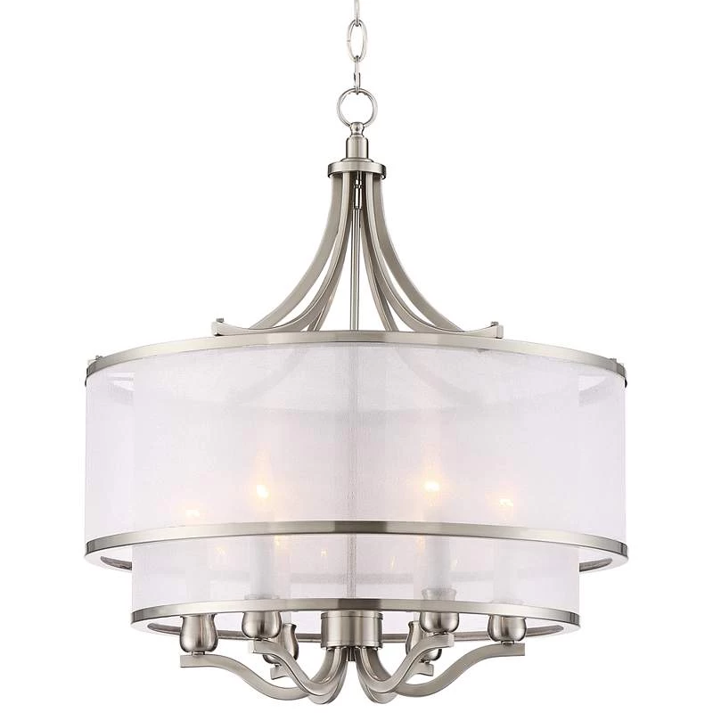 Possini Euro Nor 23" Wide 6-Light Brushed Nickel Drum Shade Pendant 4 Possini Euro Nor 23" Wide 6-Light Brushed Nickel Drum Shade Pendant - Image 2