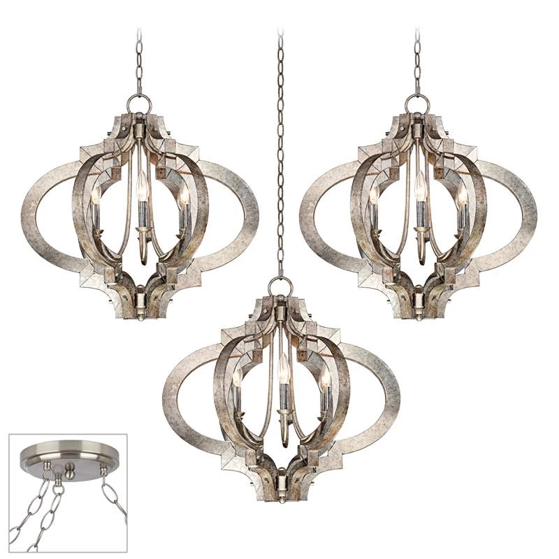 Possini Euro Ornament Brushed Nickel 3-Light Swag Chandelier 3 Possini Euro Ornament Brushed Nickel 3-Light Swag Chandelier