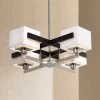 Possini Euro Quartet Grid Brushed Nickel Metal And Wood Modern Chandelier