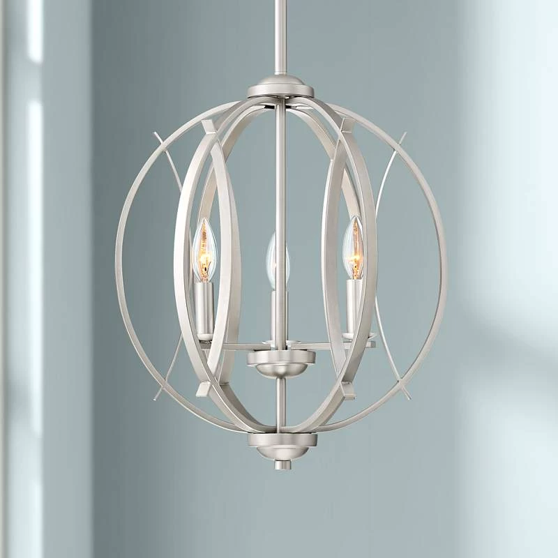 Possini Euro Spherical 16" Wide Brushed Nickel 3-Light Globe Pendant 3 Possini Euro Spherical 16" Wide Brushed Nickel 3-Light Globe Pendant