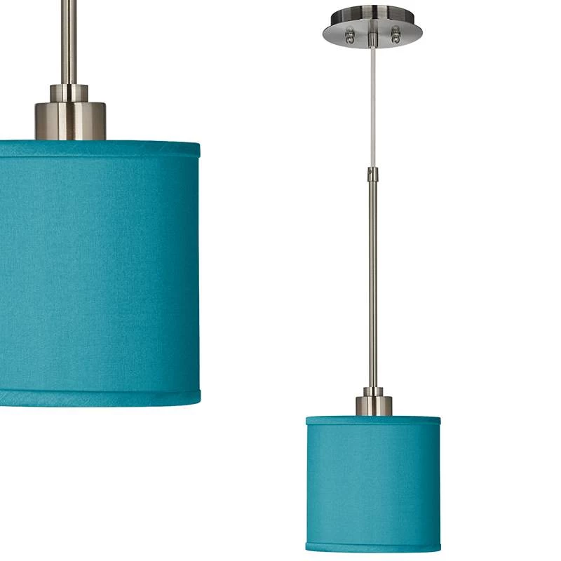 Possini Euro Teal Blue 7" Wide Faux Silk Mini Pendant Light 3 Possini Euro Teal Blue 7" Wide Faux Silk Mini Pendant Light