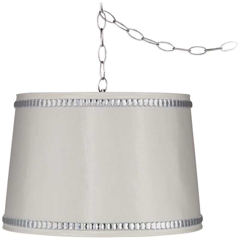 Possini Euro White Drum 15" Wide Nickel Plug-In Swag Chandelier 4 Possini Euro White Drum 15" Wide Nickel Plug-In Swag Chandelier - Image 2