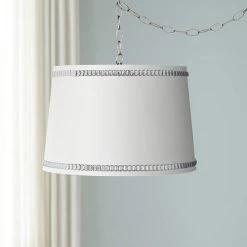 Possini Euro White Drum 15" Wide Nickel Plug-In Swag Chandelier