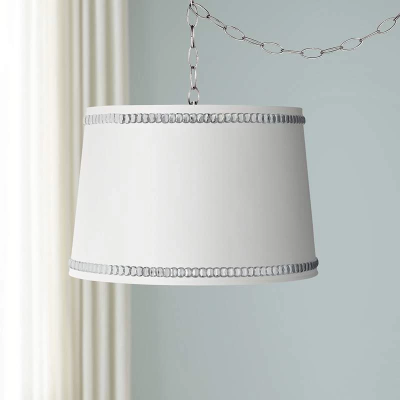 Possini Euro White Drum 15" Wide Nickel Plug-In Swag Chandelier 3 Possini Euro White Drum 15" Wide Nickel Plug-In Swag Chandelier