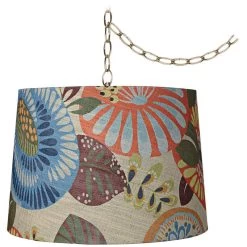 Tropic Drum 16" Wide Antique Brass Plug-In Swag Chandelier