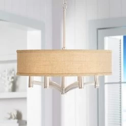 Woven Burlap Ava 6-Light Nickel Pendant Chandelier