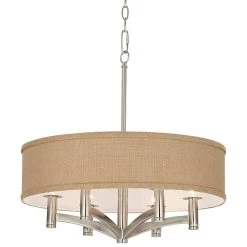 Woven Burlap Ava 6-Light Nickel Pendant Chandelier -Famous Lighting Store woven burlap ava 6 light nickel pendant chandelier 9k797views2